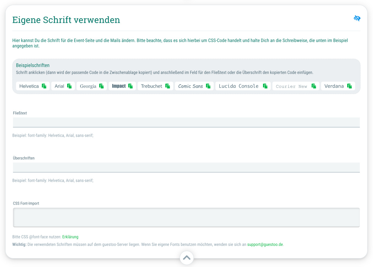 Eigene Schrift verwenden - Event > Design > Eigene Schrift verwenden