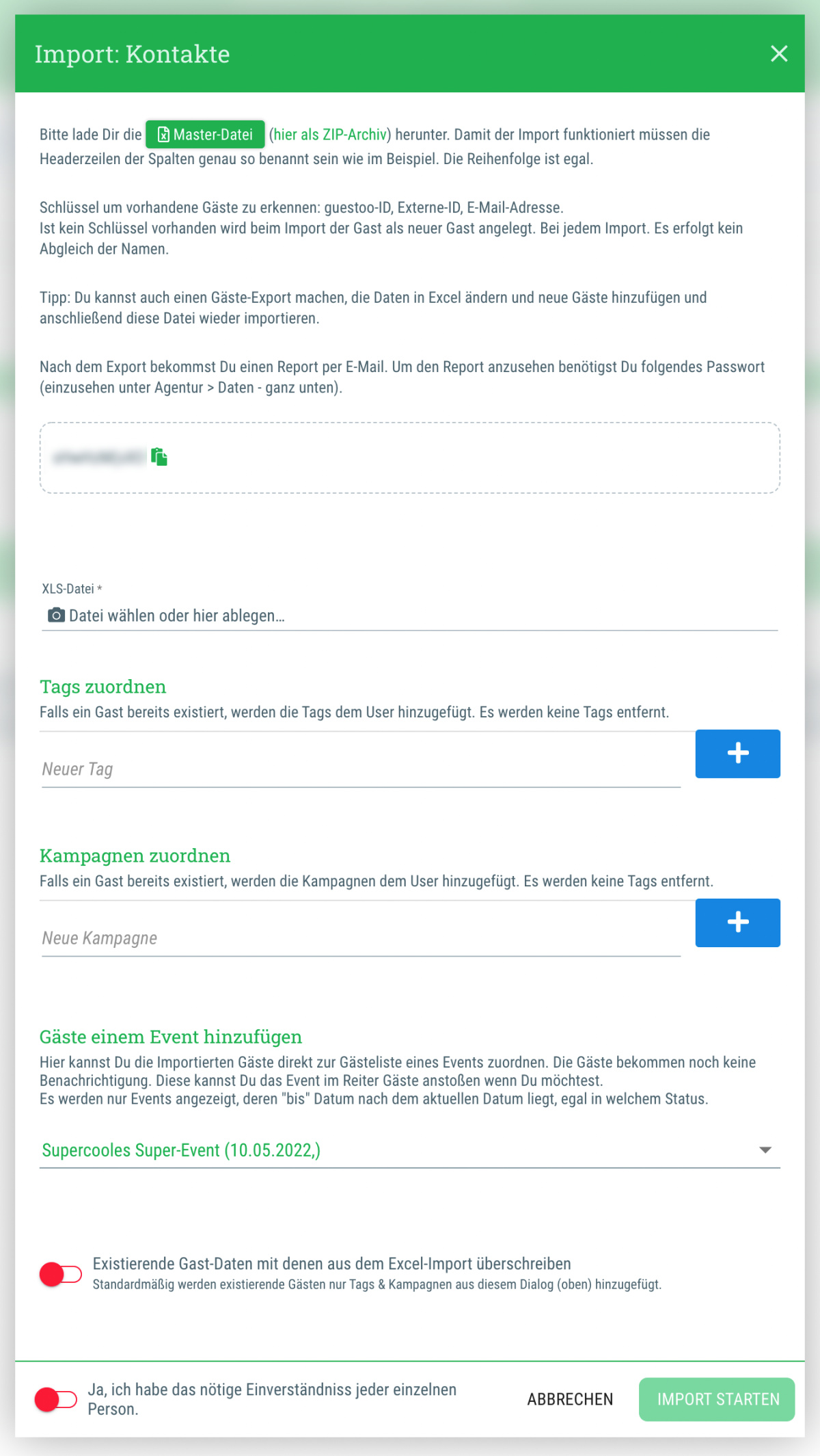 Gäste aus Excel importieren - 