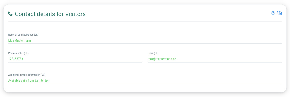 Contact details for visitors - 
