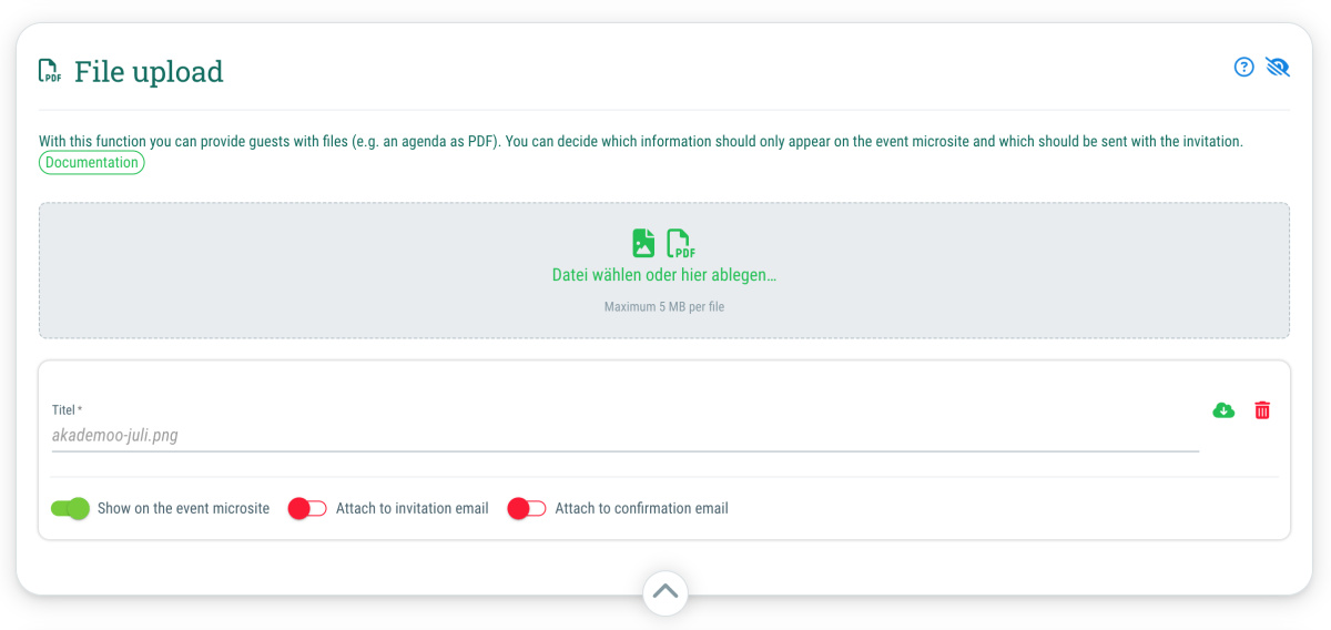 File upload (Pro subscription and higher) - To provide your guests with files containing further information