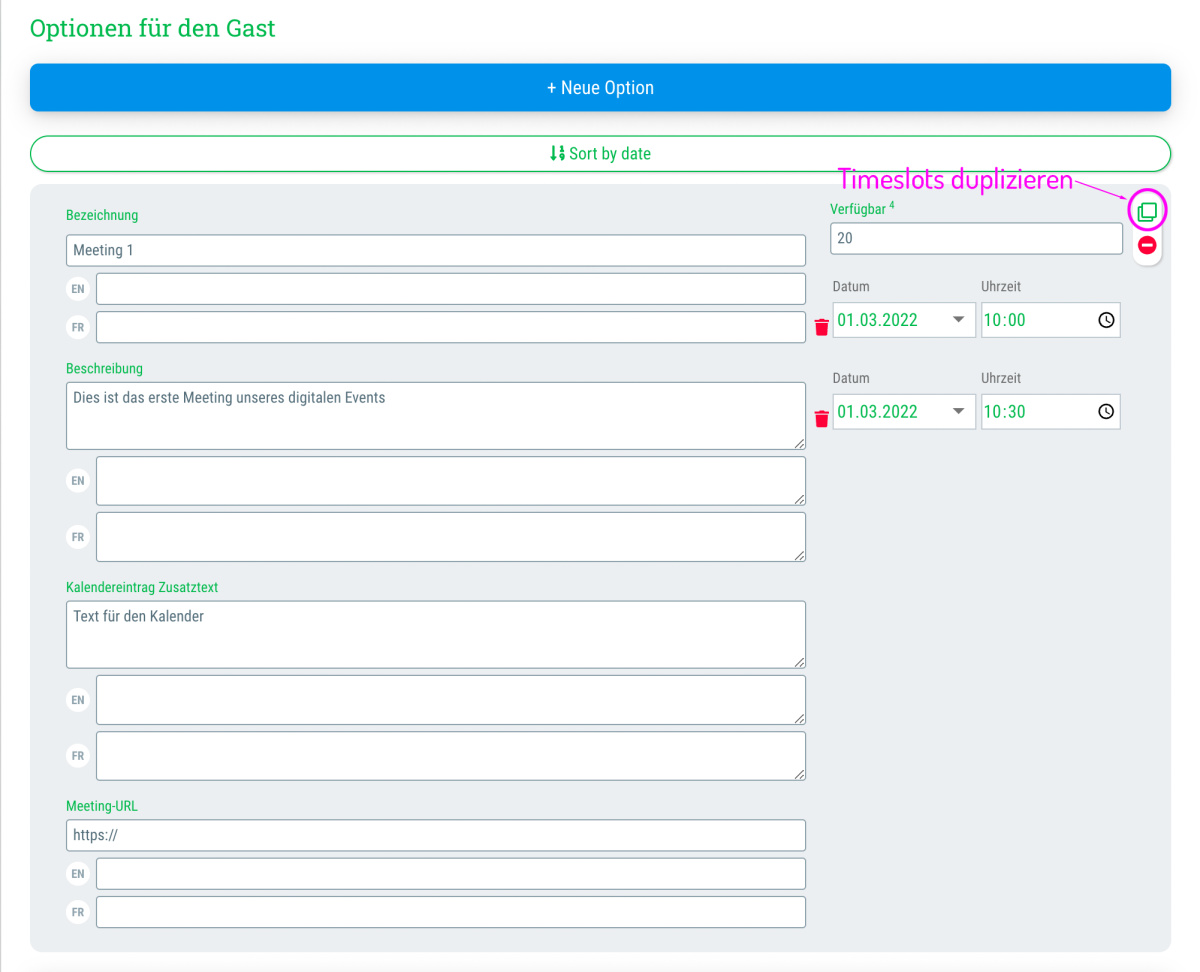 9. Customise registration form: Create different timeslots - 