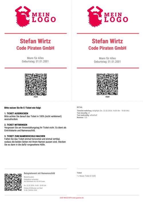 Beispiel: Ticket mit dem Template 